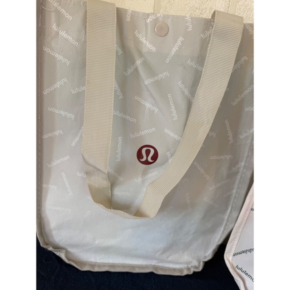 Lululemon Set of 2 Small Reusable Shopping Tote Bags White Grey Red Green Logo - Picture 3 of 3